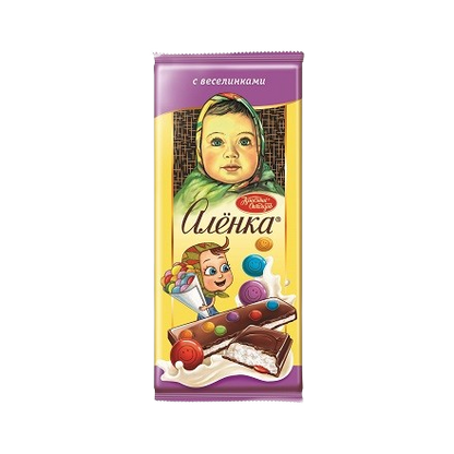 (798) Alyonka Milk Chocolate with Milk Filling and Sprinkles, Krasny Oktyabr, 87g