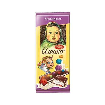 (798) Alyonka Milk Chocolate with Milk Filling and Sprinkles, Krasny Oktyabr, 87g