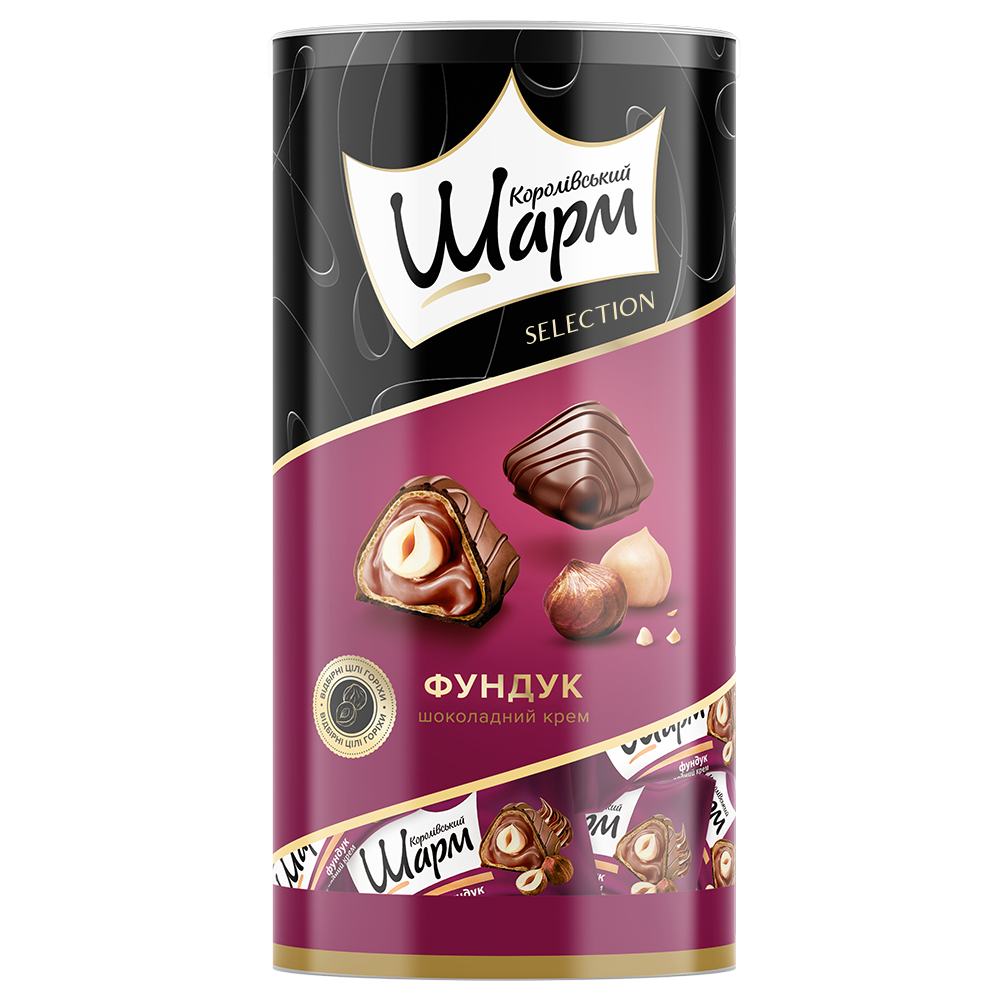 (UA218) BROWN -  Candies "Royal Charm" with Whole Hazelnut and Chocolate Cream, 235g