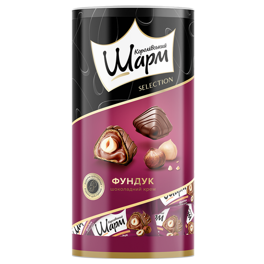 (UA218) BROWN -  Candies "Royal Charm" with Whole Hazelnut and Chocolate Cream, 235g