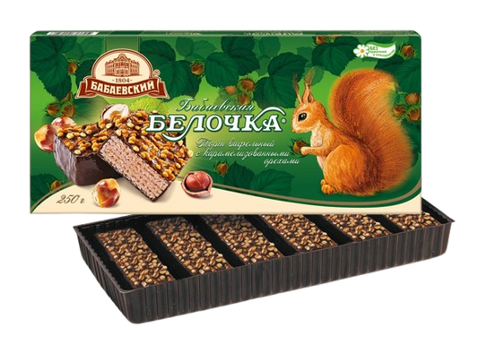 (709) WAFFLE CAKE BABAYEVSKAYA BELOCHKA WITH CARAMELIZED NUTS 250 gr