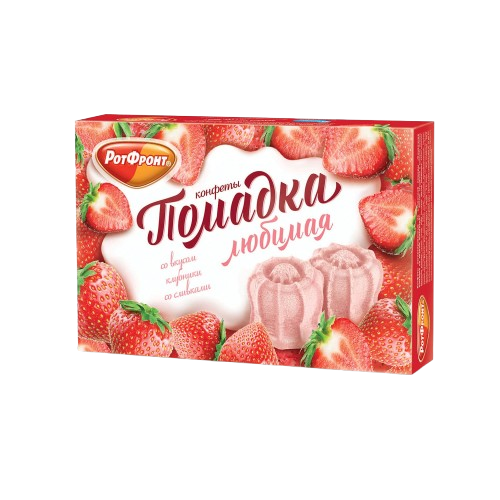 (586) Lyubimaya Pomadka Favorite fudge with strawberry flavor and cream, 250 gr.