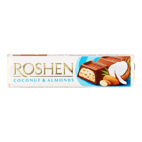 (UA198) Roshen milk chocolate bar with coconut and almonds (2 Bar)