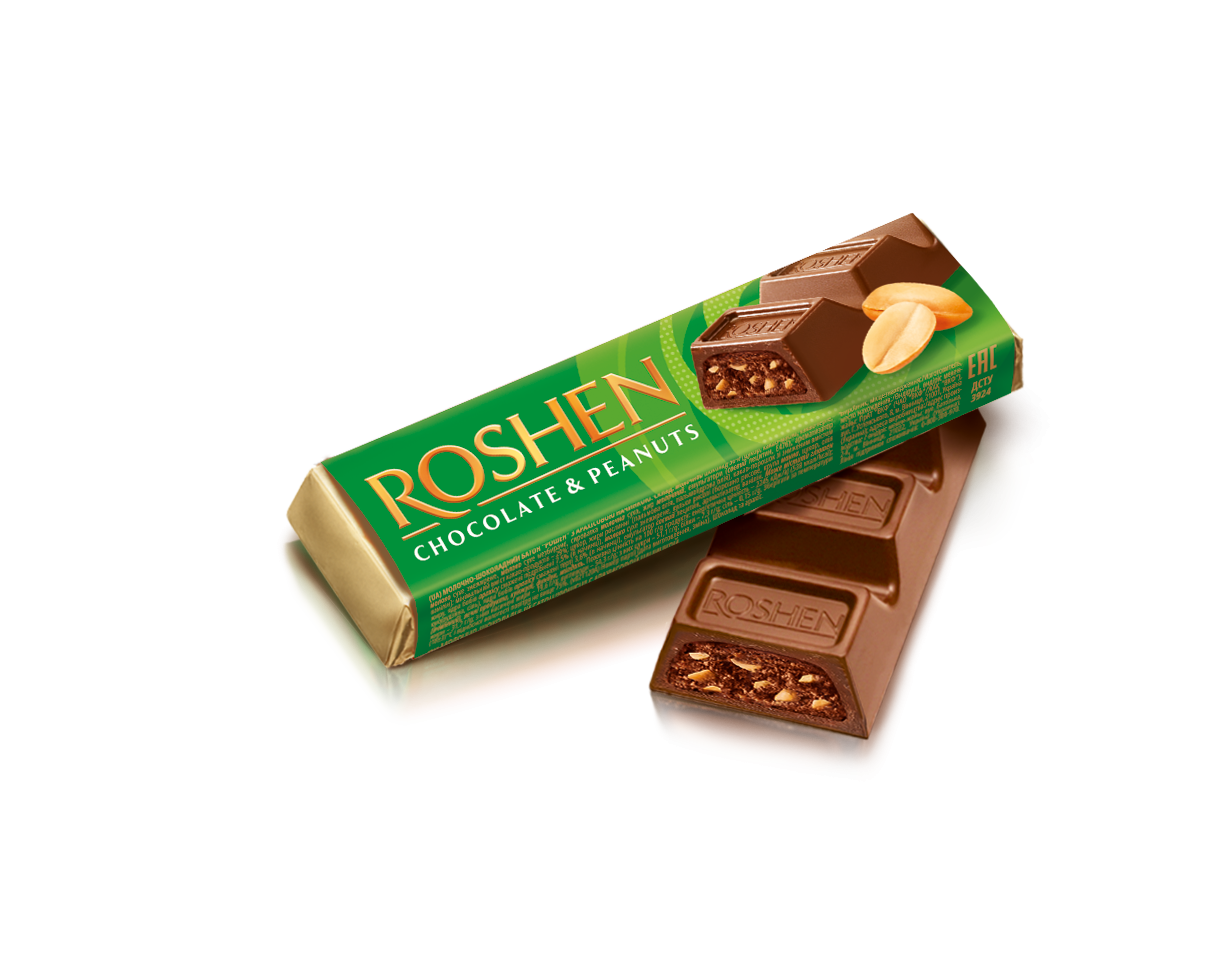 (UA031) ROSHEN chocolate bar with peanut filling 38g (2pcs) GREEN